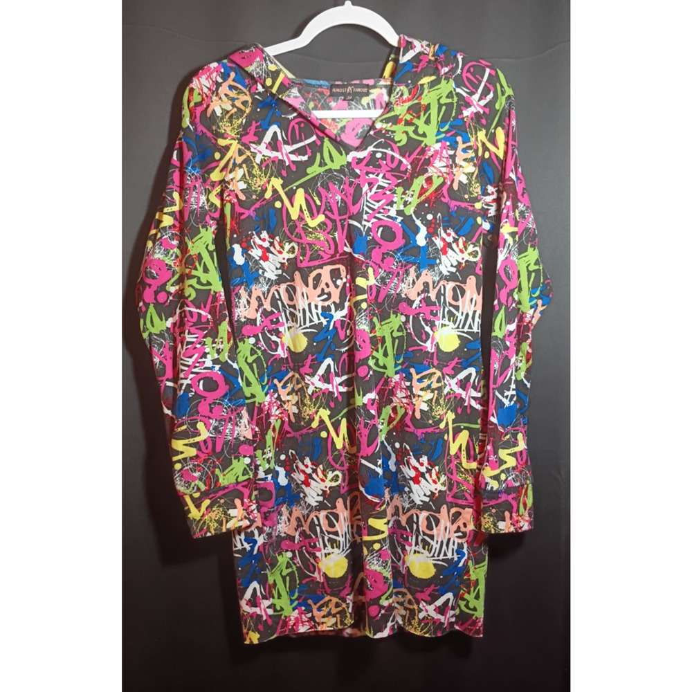 Almost Famous Neon Graffiti Print Midi Dress - Black, Pink, Green, Blue, Yellow